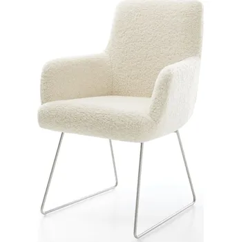 Jídelní židle DELIFE Jídelní židle Heira-Flex s područkami plyšový manšestr béžová tenká podnož nerezová ocel taštičkové pružiny