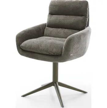 Jídelní židle DELIFE Jídelní židle Abelia-Flex s područkami bouclé měkký tmavě béžová křížová podnož titanová barva 360° otočný houpací funkce