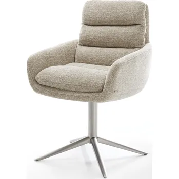 Jídelní židle DELIFE Jídelní židle Abelia-Flex s područkami látka Měkký béžová křížová podnož nerezová ocel 360° otočný houpací funkce