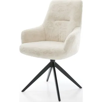 Jídelní židle DELIFE Jídelní židle Zelia-Flex s područkami plyšový manšestr krémová bílá křížová podnož široká černá 360° otočný houpací funkce taštičkové pružiny