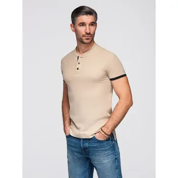 Pánské tričko Pánská polokošile bez límečku - béžová V5 OM-TSCT-0156 - XXL