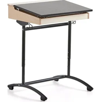 Zahradní lavice Školní lavice ACCESS, 650x550 mm, nastavitelná výška, antracitové nohy, akustické linoleum, tmavě še