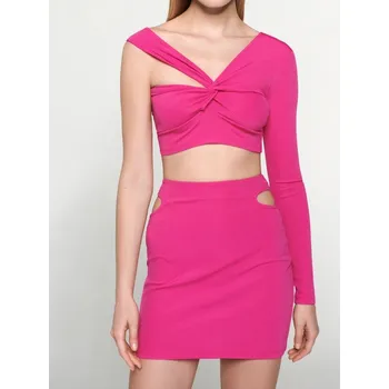 Dámská halenka Sinsay - Asymetrická žebrovaná crop halenka se zkrouceným výstřihem - fialová - 7871J-40X - 7871J-40X-M