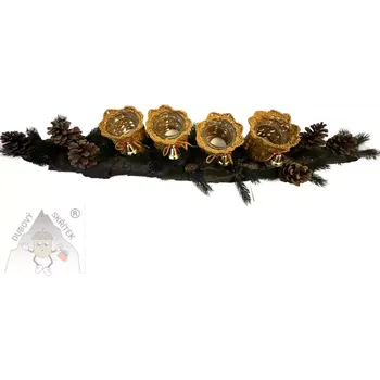 Vánoční svícen Dubový skřítek Zlatý adventní svícen s vůní lesa - přírodní elegance pro sváteční chvíle