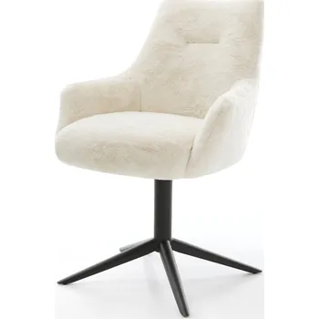 Jídelní židle DELIFE Jídelní židle Alja-Flex s područkami plyšový manšestr krémová bílá podnož křížová černá 360° otočný houpací funkce taštičkové pružiny