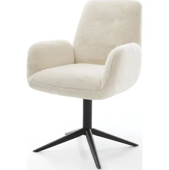 Jídelní židle DELIFE Jídelní židle Zoa-Flex plyšový manšestr krémová bílá křížová podnož černá 360° otočný houpací funkce taštičkové pružiny