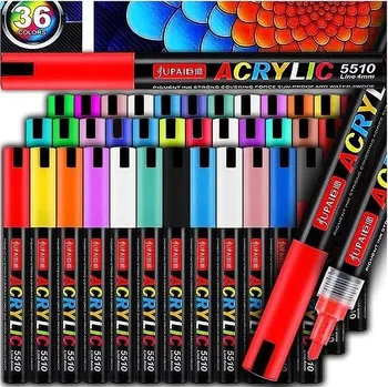 TopKing Akrylové fixy JUPAI, mega profesionální sada s kompletní paletou barev, voděodolné, 36 ks