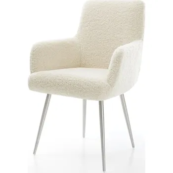 Jídelní židle DELIFE Jídelní židle Heira-Flex s područkami plyšový manšestr béžová 4-nohá zúžená nerezová ocel taštičkové pružiny