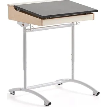 Zahradní lavice Školní lavice ACCESS, 650x550 mm, nastavitelná výška, bílé nohy, akustické linoleum, tmavě šedá/bříz