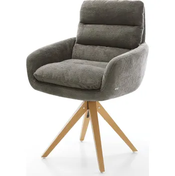 Jídelní židle DELIFE Jídelní židle Abelia-Flex s područkami bouclé měkký tmavě béžová dřevěná podnož hranatá přírodní 180° otočný