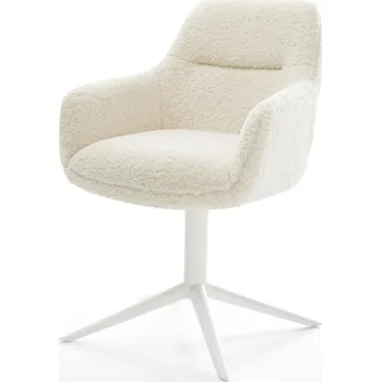 Jídelní židle DELIFE Jídelní židle Pejo-Flex plyšový manšestr béžová křížová podnož bílá 360° otočný houpací funkce taštičkové pružiny