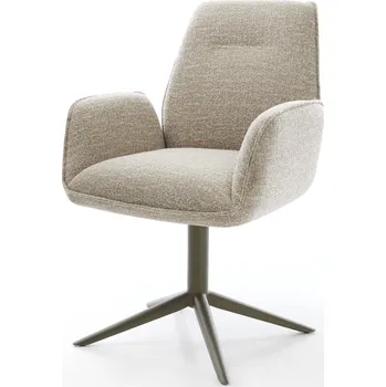 Jídelní židle DELIFE Jídelní židle Zoa-Flex látka Měkký béžová křížová podnož Titanová barva 360° otočný houpací funkce taštičkové pružiny