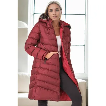 Z9690 DEWBERRY SHEARLING HOODED WOMEN'S COAT-BURGUNDY dewberry tmavě červená | červená 3454524
