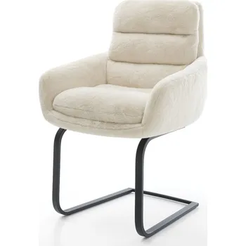 Jídelní židle DELIFE Jídelní židle Abelia-Flex s područkami plyšový manšestr krémovo-bílá konzolová podnož plochá černá