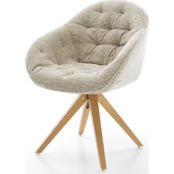 Jídelní židle DELIFE Jídelní židle Gaio-Flex tkanina Měkký béžová dřevěná podnož hranatý přírodní 180° otočný