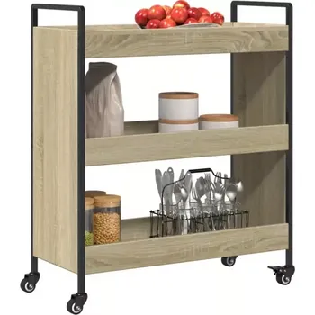 Servírovací stolek Servírovací stolek, kolečka, kov, dřevo, černá, dub sonoma, FLORENCIE