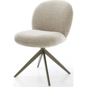 Jídelní židle DELIFE Jídelní židle Nube-Flex látka Měkký béžová křížová podnož široká Titanová barva 360° otočný houpací funkce taštičkové pružiny