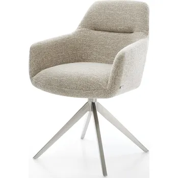 Jídelní židle DELIFE Jídelní židle Pejo-Flex tkanina Měkký béžová křížová podnož široká nerezová ocel 360° otočný houpací funkce taštičkové pružiny