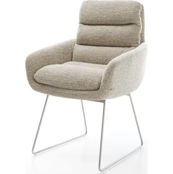 Jídelní židle DELIFE Jídelní židle Abelia-Flex s područkami látka Měkký béžová tenká podnož nerezová ocel