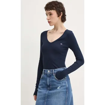 Tričko s dlouhým rukávem Tommy Jeans DW0DW17990 námořnická modř 59X, vel. XS