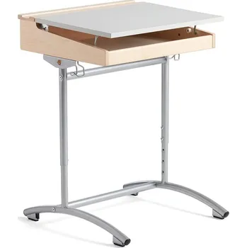 Zahradní lavice Školní lavice ACCESS, 650x550 mm, nastavitelná výška, stříbrné nohy, HPL, bříza, šedá