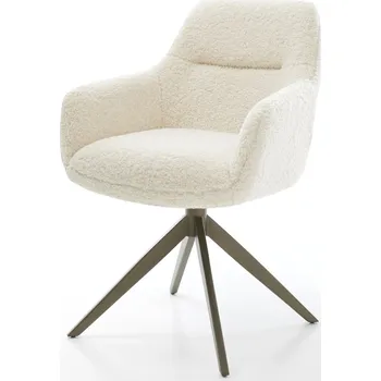 Jídelní židle DELIFE Jídelní židle Pejo-Flex plyšový manšestr béžová křížová podnož široká titanová barva 360° otočný houpací funkce taštičkové pružiny