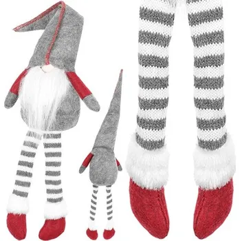 Vánoční ozdoba Sedící vánoční skřítek - šedý 50cm