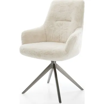 Jídelní židle DELIFE Jídelní židle Zelia-Flex s područkami plyšový manšestr krémovo-bílá křížová podnož široká grafitová 360° otočná houpací funkce taštičkové pružiny