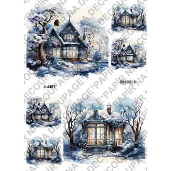 Umělecký papír Rýžový a soft papír na decoupage - Dům v zimě - KB4467 Materiál: Soft, Rozměr: A4