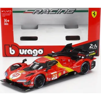 autíčko FERRARI - 499P 3.0L TURBO V6 TEAM FERRARI AF CORSE N51 WINNER 24h LE MANS 2023 1:43 - Červená - Bburago