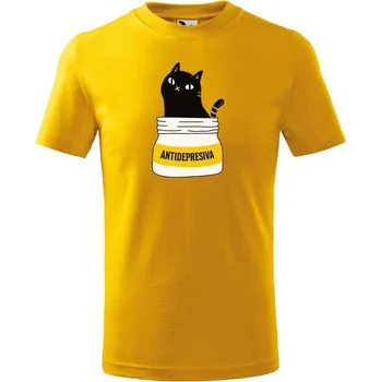 Chlapecké tričko DOBRÝ TRIKO Dětské tričko s kočkou ANTIDEPRESIVA Velikost: 158/12 let, Barva: Žlutá