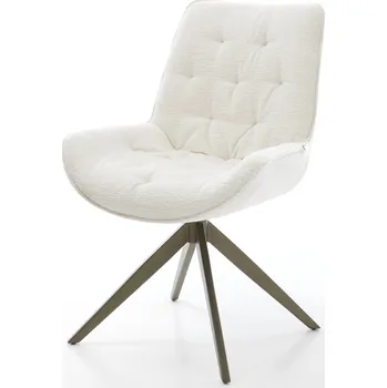 Jídelní židle DELIFE Jídelní židle Taimi-Flex bouclé měkký béžová křížová podnož široká titanová barva 360° otočný houpací funkce