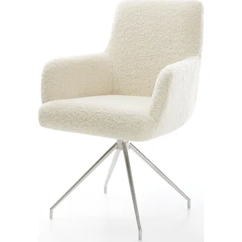 Jídelní židle DELIFE Jídelní židle Heira-Flex s područkami plyšový manšestr béžová křížová podnož zúžená nerezová ocel taštičkové pružiny