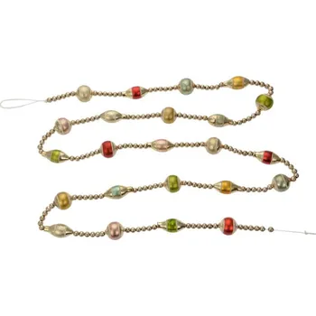 Vánoční ozdoba Vánoční řetěz se stříbrnými korálky a barevnými skleněnými ozdobami Edda II – 2x180 cm