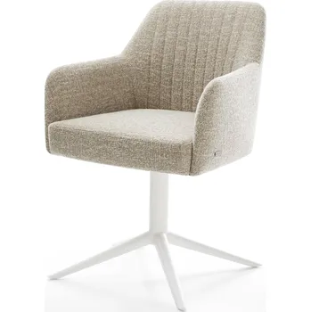 Jídelní židle DELIFE Jídelní židle Greg-Flex tkanina Měkký béžová křížová podnož bílá 360° otočný houpací funkce taštičkové pružiny
