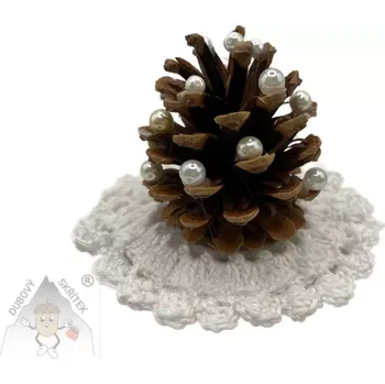 Vánoční dekorace Dubový skřítek Stromeček z borové šišky bílý 7 cm
