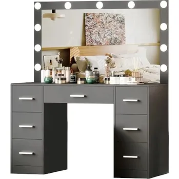 Toaletní stolek Velký toaletní stolek s osvětlením 80 x 40 x 110 cm černý