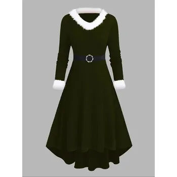 Dámské šaty Dámské žakárové vánoční šaty s kožešinkou - PLUS SIZE (XL-5XL) Barva: Černá, Velikost: 5XL