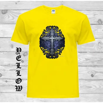 Pánské tričko levne-bavlnene-tricko-potisk-goticky-kriz Barva: Yellow - žlutá, velikost: XXL