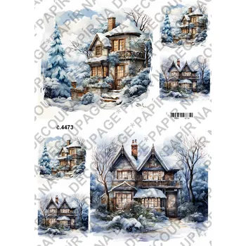 Umělecký papír Rýžový a soft papír na decoupage - Dům v zimě - KB4473 Materiál: Soft, Rozměr: A4