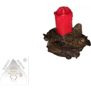 Svícen Dubový skřítek Malý svícen s červenou svíčkou- teplo Vánoc v přírodním stylu