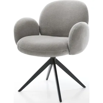 Jídelní židle DELIFE Jídelní židle Nube-Flex s područkami potahová látka Měkký šedá křížová podnož široká černá otočný 360° houpací funkce taštičkové pružiny