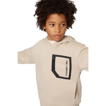 Chlapecká mikina Dětská bavlněná mikina Karl Lagerfeld béžová barva, s kapucí, s potiskem, Z30643 Z30643.162.174 12X, vel. 174