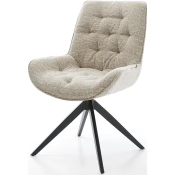 Jídelní židle DELIFE Jídelní židle Taimi-Flex látka Měkký béžová křížová podnož široká černá 360° otočný houpací funkce
