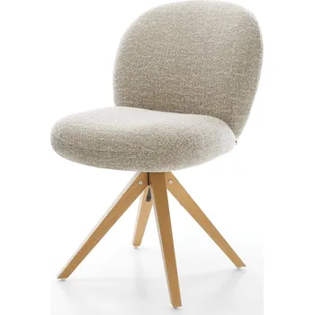 Jídelní židle DELIFE Jídelní židle Nube-Flex látka Měkký béžová dřevěná podnož hranatý přírodní 180° otočný taštičkové pružiny