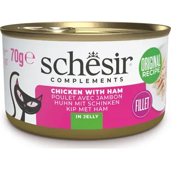 Krmivo pro kočku 6x70g Schesir Complements v želé - kuře se šunkou