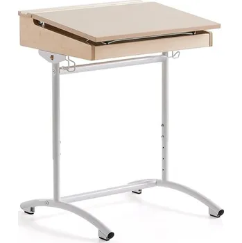 Zahradní lavice Školní lavice ACCESS, 650x550 mm, nastavitelná výška, bílé nohy, akustický vysokotlaký laminát, bříz