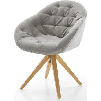 Jídelní židle DELIFE Jídelní židle Gaio-Flex strukturovaná látka Měkký šedá dřevěná podnož hranatá přírodní 180° otočný