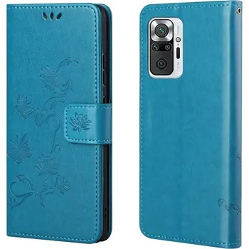 Pouzdro na mobilní telefon Flower PU kožené peněženkové pouzdro na mobil Xiaomi Redmi Note 10 Pro - modré