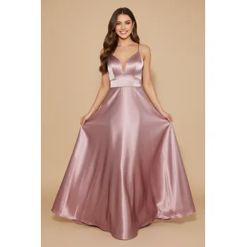 Dámské šaty EVA & LOLA Společenské saténové Šaty DORIANE starorůžové Barva: Růžová, Velikost: M